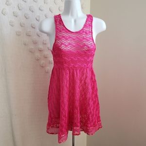 Free People New Romantic Hot Pink Lace Top Mini Dress